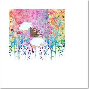 Rainbow Cloud Sloth - Paint Drip Posters and Art